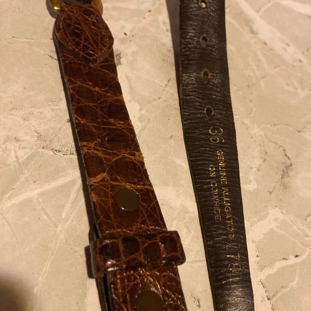 Vintage Genuine Alligator On Cowhide Belt 36 Classic - Picture 3 of 10